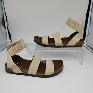 White Mountain Footbeds Sandals Womens 7 Beige Cream Knit Strappy Stretchy Boho